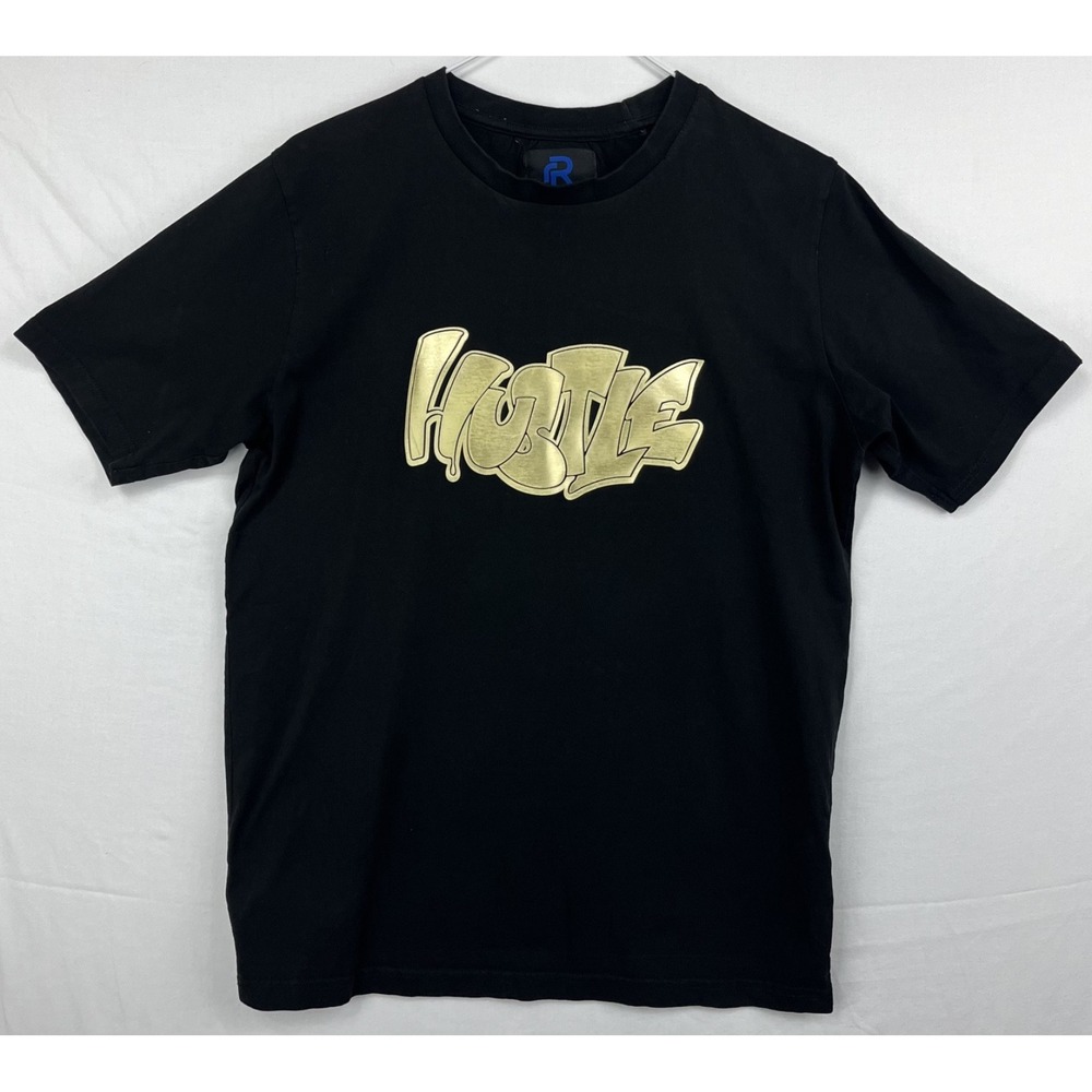 EUC Refinery Republic Mens Black Gold Hustle 3D Graphic T-Shirt Cotton Size M